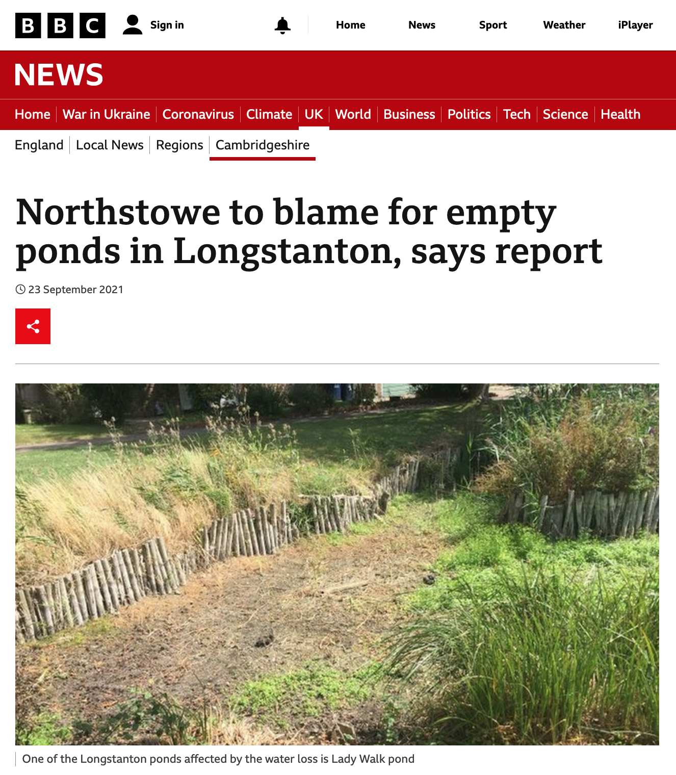 Save Longstanton's ponds and Cambridgeshire's chalk streams